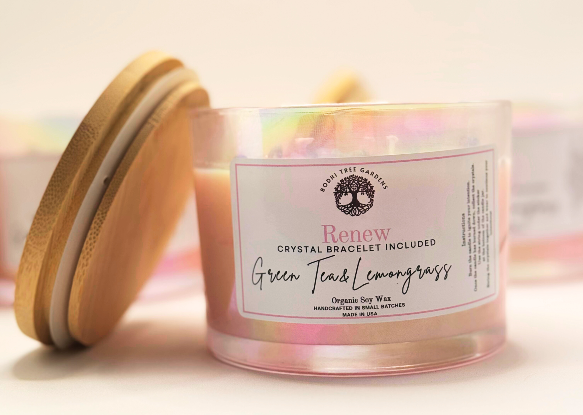 RENEW- Crystal Bracelet Candle, GREEN TEA & LEMONGRASS